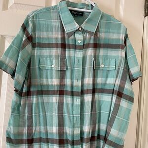 Jones New York Teal and Brown Plaid Women's Shirt